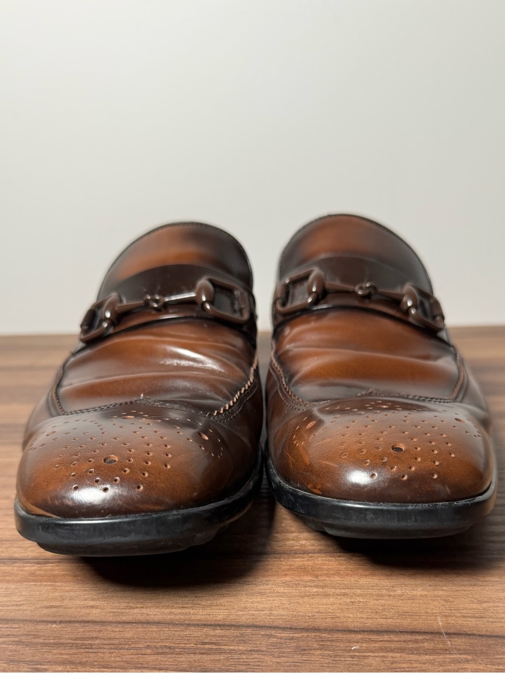 Gucci Wingtip Horsebit Loafers 10 Brown Patina Leather Slip On Shoes Italy - Picture 7 of 8